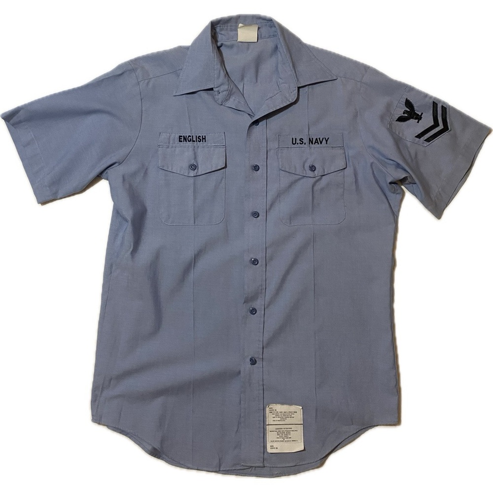 Vintage Seafarer Military Naval Sailor Short Sleeve Button-Up